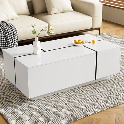 U-Can 47.2 -72.7  Extendable Coffee Table, Multi-Functional Coffee Table With High-Gloss Finish, Coffee Table With 2 Hidden Storage Space And 2 Drawers For Living Room