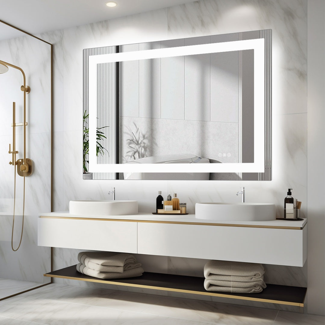 Anti-fog LED Bathroom Mirror With Dual Light Source And Three Lighting Modes--36x48
