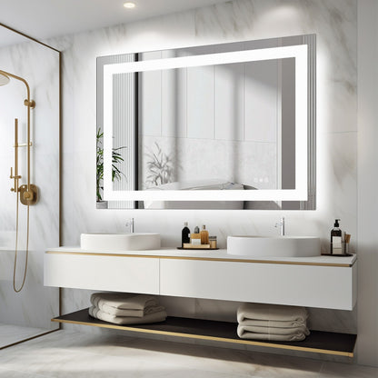 Anti-fog LED Bathroom Mirror With Dual Light Source And Three Lighting Modes--36x48