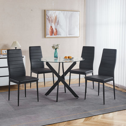 Black Dining Table With Cross Metal Leg And Tempered Glass,Modern Space Saving Kitchen Table For Living Room