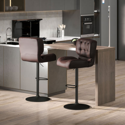 Bar Height Bar Stools Set of 2 with Adjustable Seat, Adjustable Swivel Barstools with Thick Padded Cushion and Metal Footrest for Home Bar, Brown