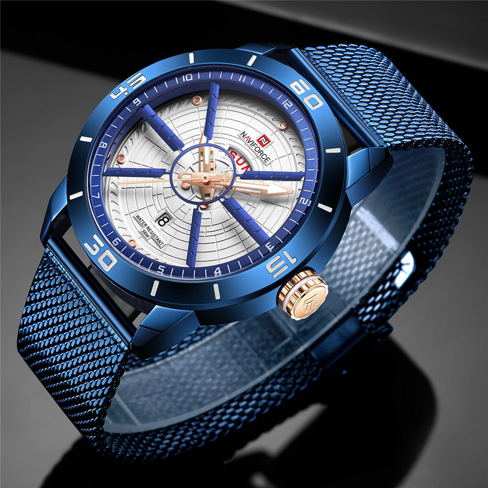 NAVIFORCE Mens Watches Top Brand Luxury Sport Watch Mesh Steel Date Week Waterproof Quartz Watch for Men Clock Relogio Masculino