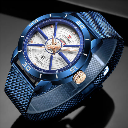 NAVIFORCE Mens Watches Top Brand Luxury Sport Watch Mesh Steel Date Week Waterproof Quartz Watch for Men Clock Relogio Masculino