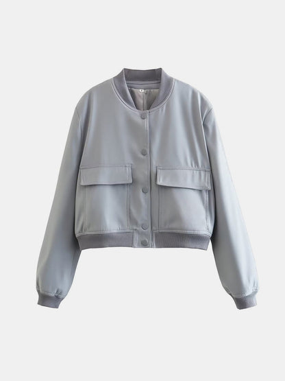 Pocketed Snap Down Baseball Collar Jacket