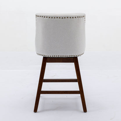 Counter Height Swivel Barstools, 26'' H Seat Height Upholstered Bar Stools Set Of 2, Fabric In Ivory