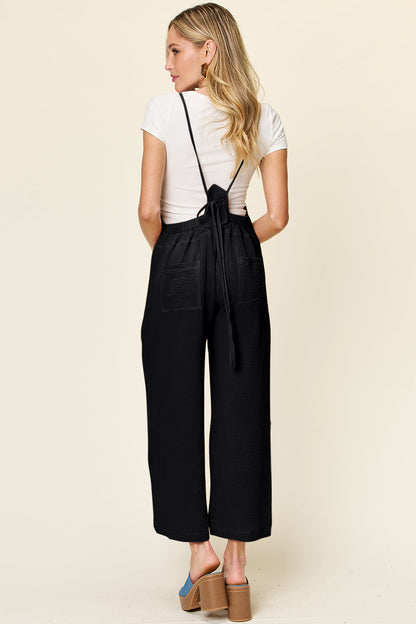 Textured Cotton Sleeveless Wide Leg Jumpsuit