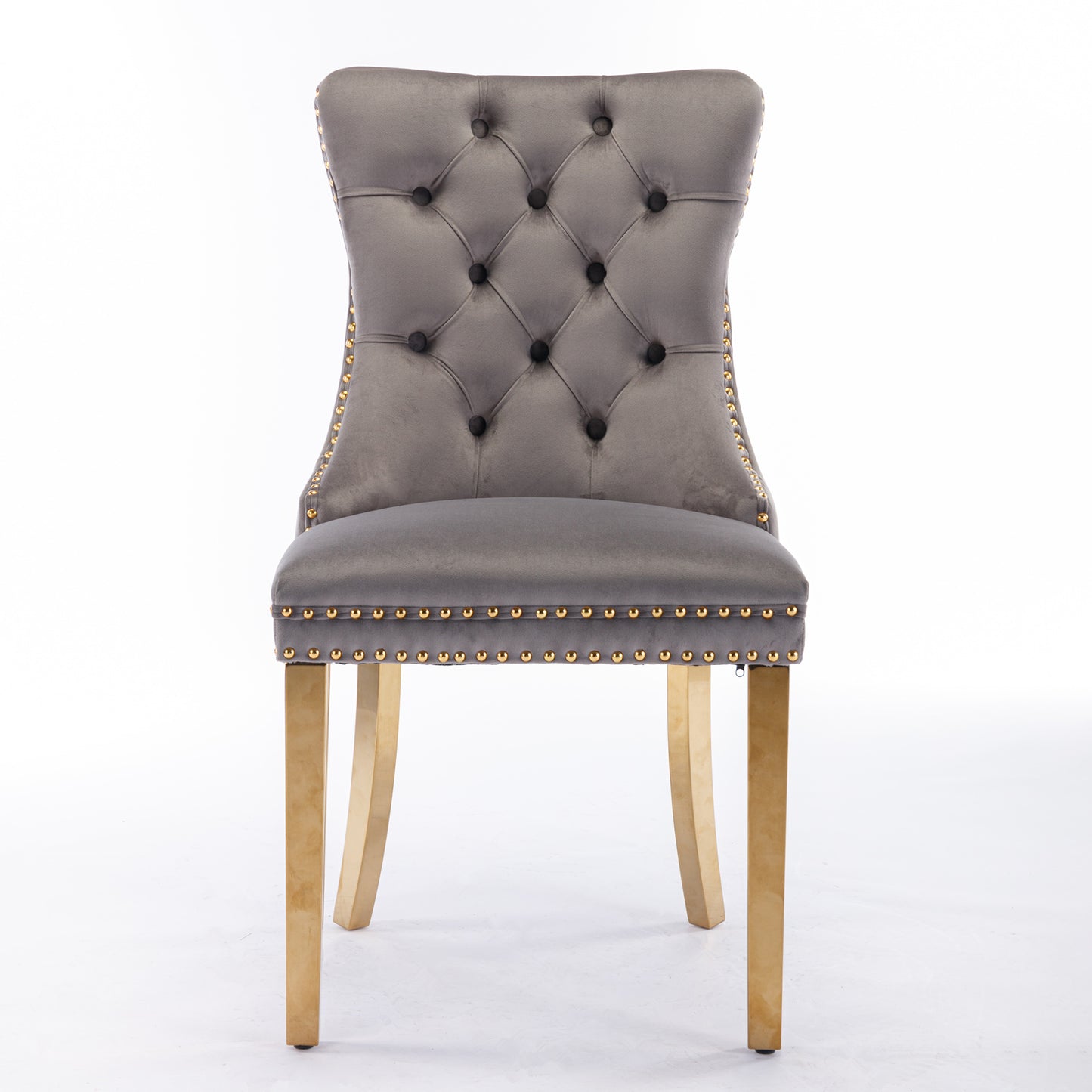 Nikki Collection Modern, High-end Tufted Solid Wood Contemporary Velvet Upholstered Dining Chair With Golden Stainless Steel Plating Legs,Nailhead Trim,Set Of 2,Gray And Gold, SW1601GY