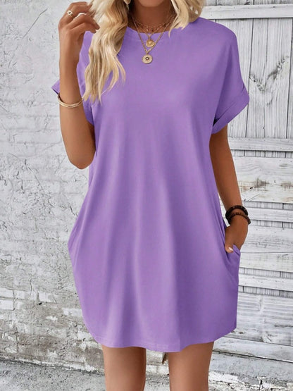 Casual Pocketed Round Neck Tee Dress