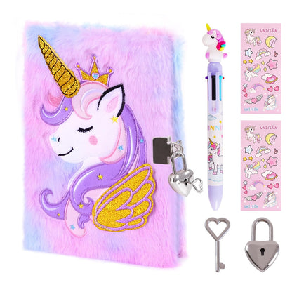 Girls Heart Diary with Lock and Keys - Cute Plush Secret Journal Notebook Gift Ages 6-8