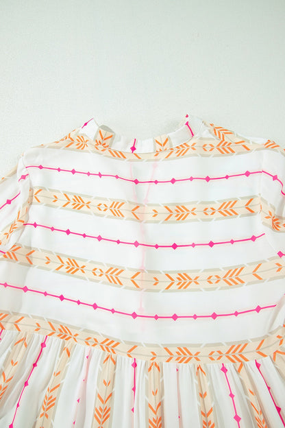 Printed Ruffled Notched Loose Dress