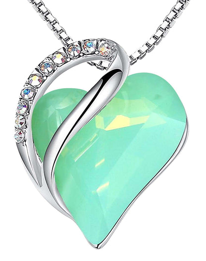 Infinity Love Birthstone Heart Necklace - 18K White Gold Plated Crystal Pendant Gift for Women