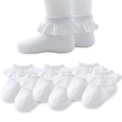 Baby Girl Lace Socks - Newborn Eyelet Ruffle Crew Socks 0-6 6-12 12-24 Months Cotton