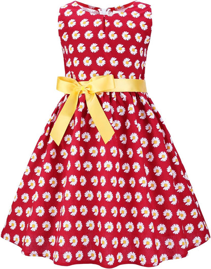 Girls Floral Cotton Dress - Sleeveless Summer Dress with Zipper Closure