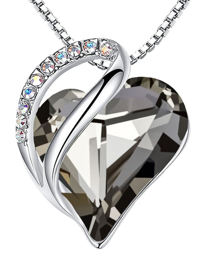 Infinity Love Birthstone Heart Necklace - 18K White Gold Plated Crystal Pendant Gift for Women