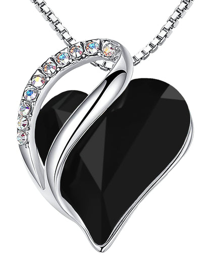 Infinity Love Birthstone Heart Necklace - 18K White Gold Plated Crystal Pendant Gift for Women