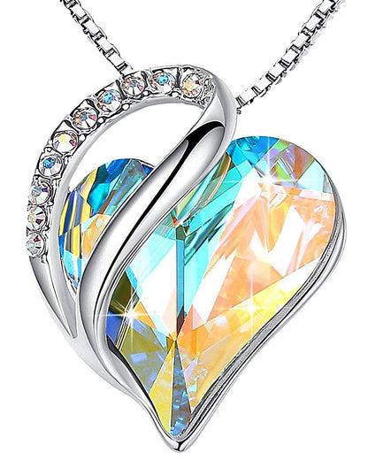 Infinity Love Birthstone Heart Necklace - 18K White Gold Plated Crystal Pendant Gift for Women