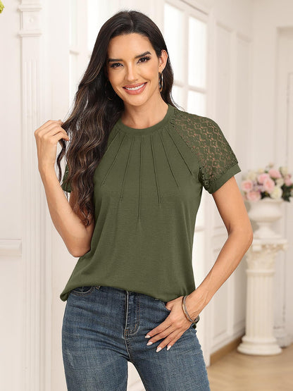 Women's Summer Lace Top Short Sleeve Business Casual Blouse