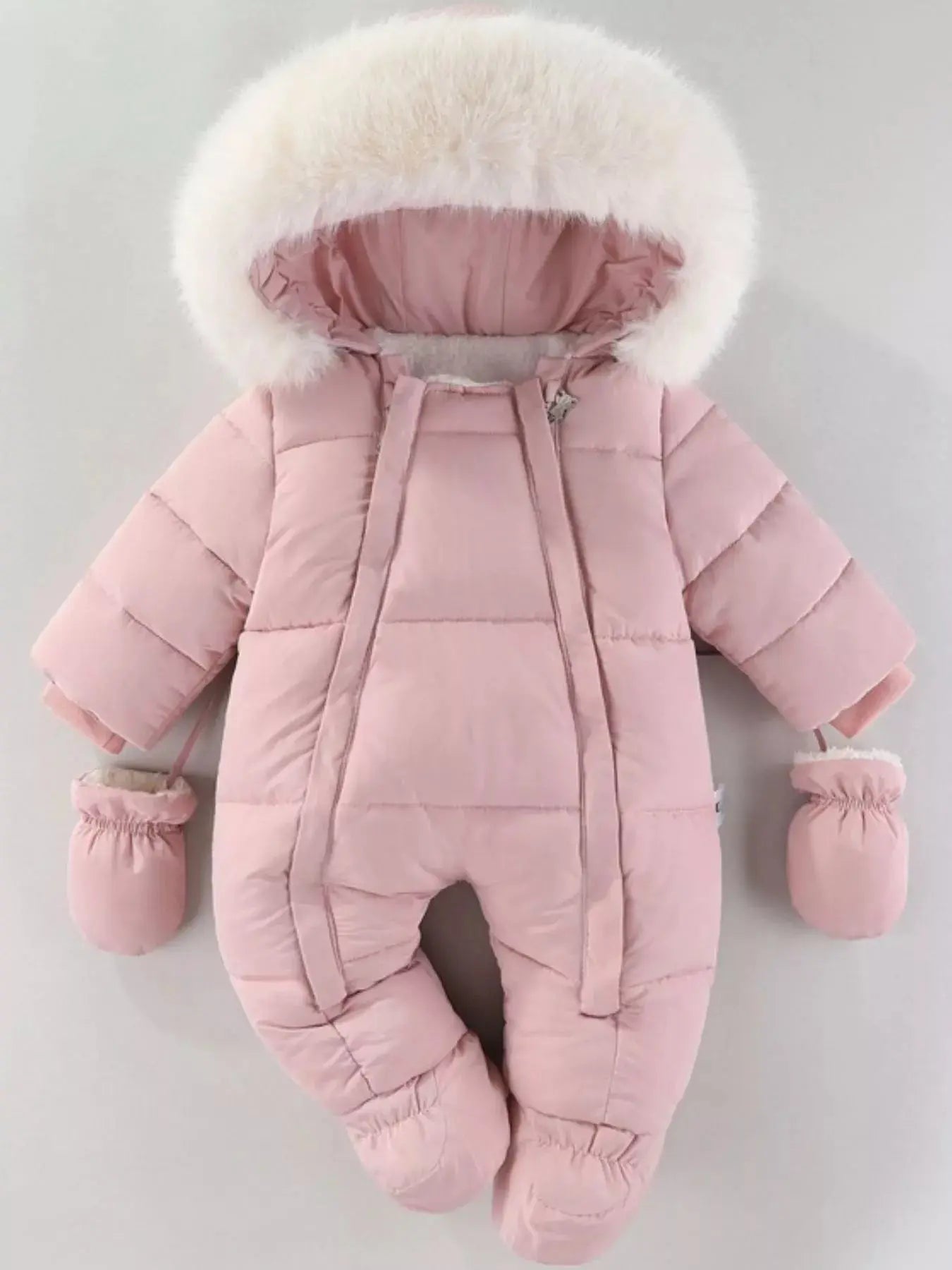 Children's Warm Padded One-Piece Snowsuit with Fur Hood