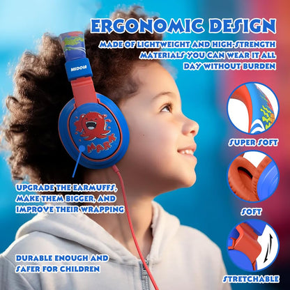 Kids Headphones Volume Limited 85/94dB - Wired Over-Ear Foldable Headset with Microphone Pink