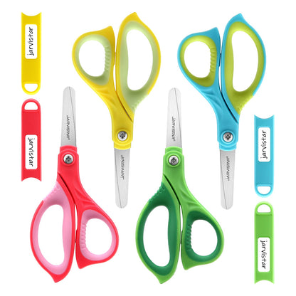 Kids Safety Scissors 4 Pack - 5.5 Inch Blunt Tip School Scissors with Cover for Children Ages 4+
