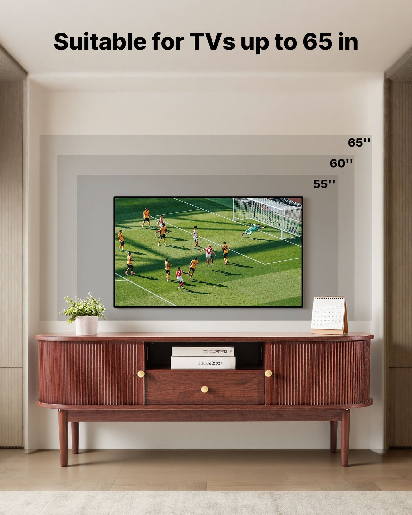 TV Stand, Mid Century Modern Entertainment Center For TVs Up To 58 In, 350 Lbs Load Capacity, TV Media Console Table With Drawer, Open Storage Shelves & Rolling Door For Living Room, Bedroom