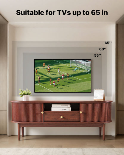 TV Stand, Mid Century Modern Entertainment Center For TVs Up To 58 In, 350 Lbs Load Capacity, TV Media Console Table With Drawer, Open Storage Shelves & Rolling Door For Living Room, Bedroom