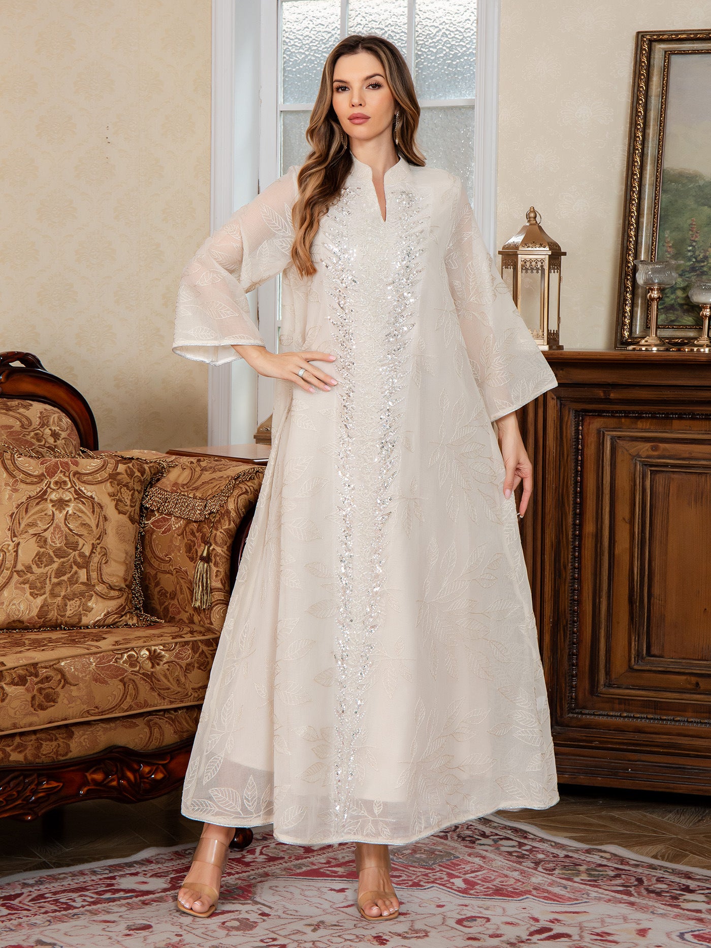 New Muslim Chiffon  Middle Eastern Clothing Dubai Long Dress Beaded