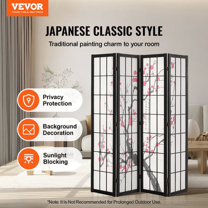 Room Divider, 4 Panel Japanese Room Divider Screen, Wood Folding Privacy Screen Indoor, Japanese Partition Portable Decoration Dividers, For Room Separation Home Office Restaurant & Bedroom