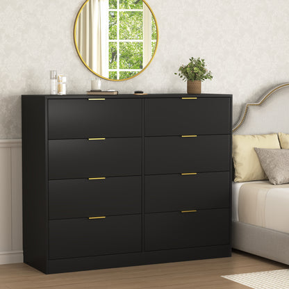 8 Drawers Dresser For Bedroom, Wood Bedroom Dresser Modern Drawer Chest, 8 Chest Of Drawer, Tall Dresser For Closet, Dressers Organizer For Living Room, Closet, Hallway Black