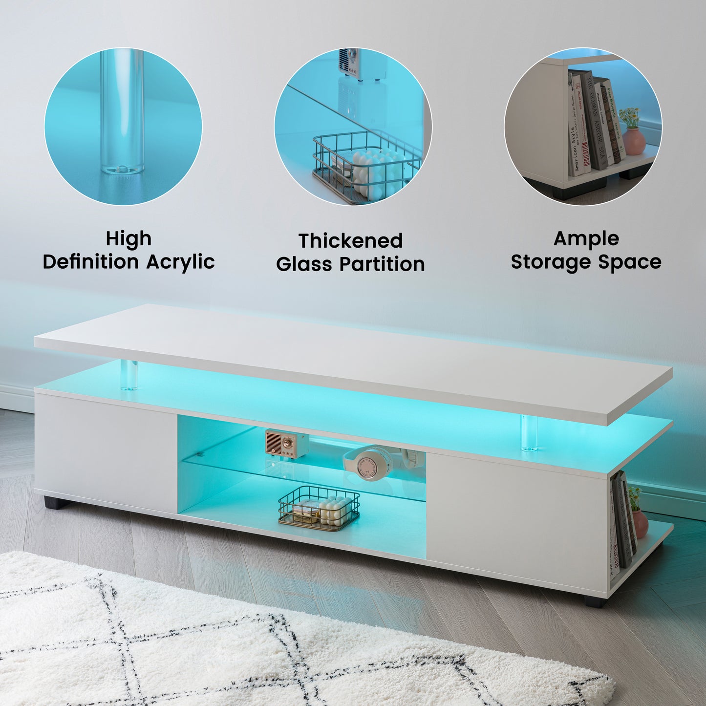 TV Stand For 60 Inch TV LED Gaming Entertainment Center Media Storage Console Table With Large Side Cabinet For Living Room White