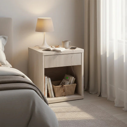 Bedside Cabinet With Drawers And Open Shelves, Side Table With Rounded Corners