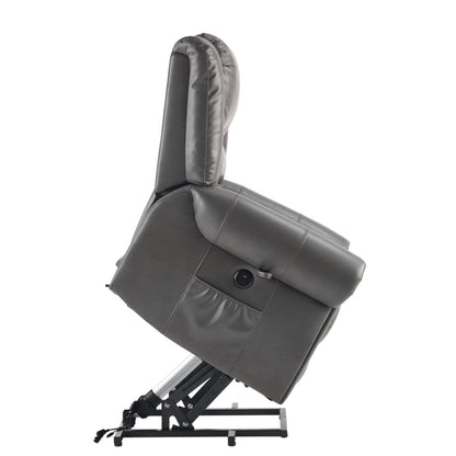 Power Lift Recliner Chair With Massage & Heat, Single Motor Lift Chair, Breathable PU Faux Leather, USB  Type-C, Side Pockets, Grey