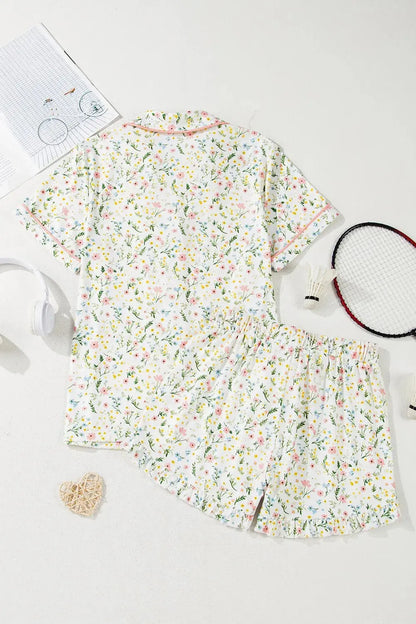 Printed Button Up Short Sleeve Top and Shorts Lounge Set