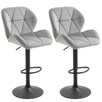 Adjustable Bar Stools Set Of 2, Armless Upholstered Swivel Counter Chairs, Barstools With Back, Footrest, Light Grey