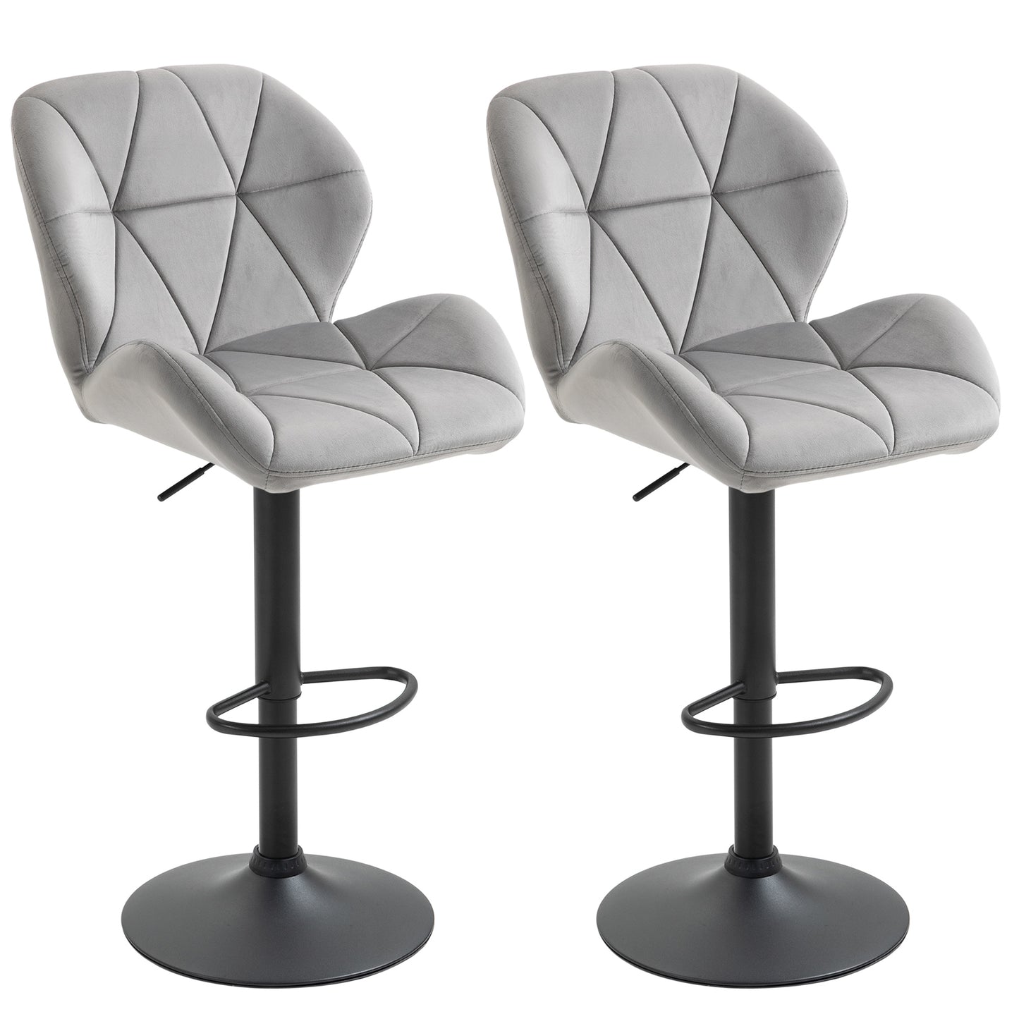 Adjustable Bar Stools Set Of 2, Armless Upholstered Swivel Counter Chairs, Barstools With Back, Footrest, Light Grey