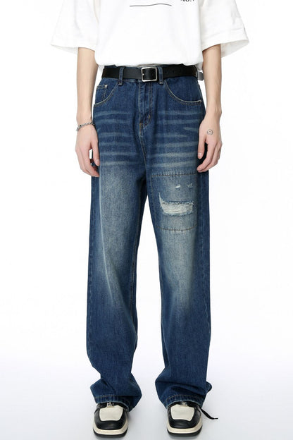 Men's Distressed Applique Straight Jeans