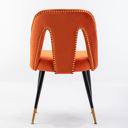 A A Furniture Akoya Collection Modern Contemporary Velvet Upholstered Dining Chair With Nailheads And Gold Tipped Black Metal Legs Orang Set Of 2