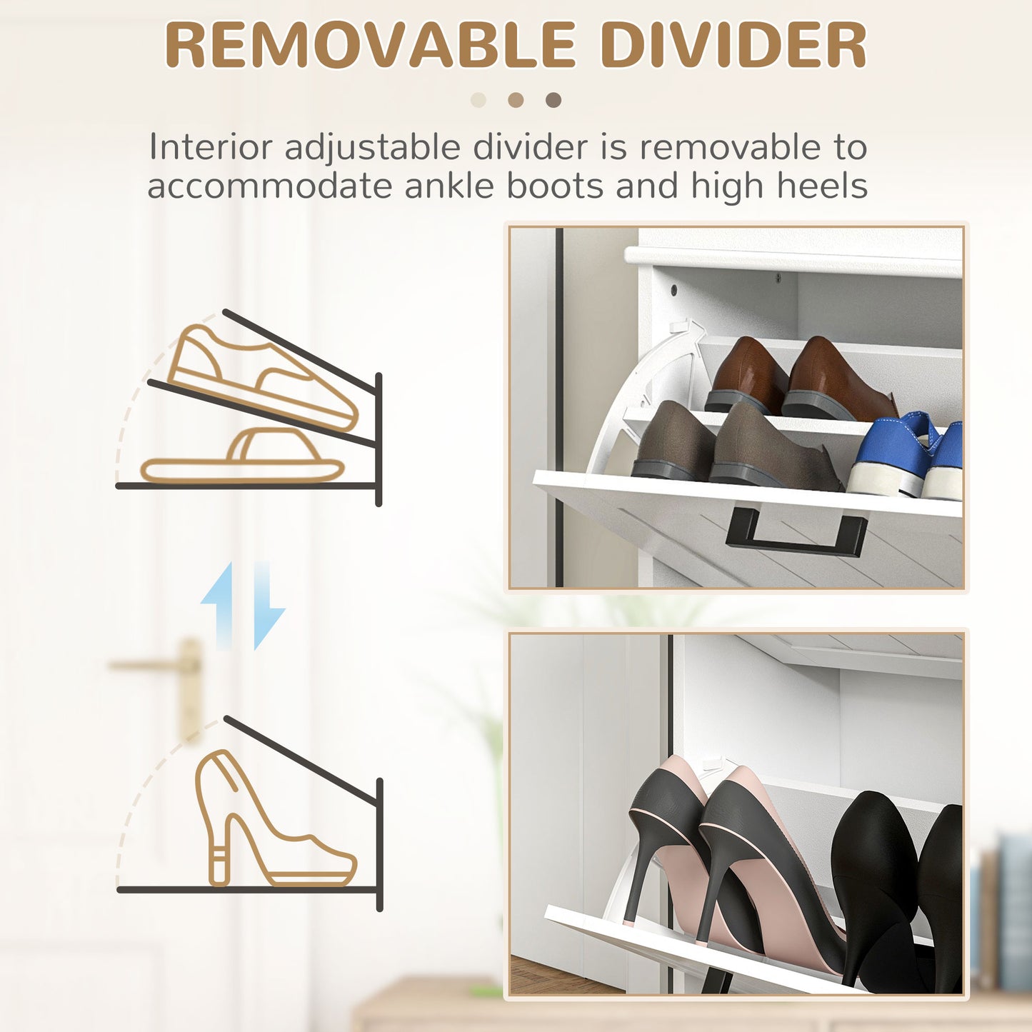 Modern Shoe Storage Cabinet with 2 Flip Drawers for 10 Pairs, Narrow Shoe Organizer for Entryway, Hallway, White