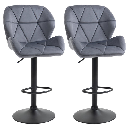 Adjustable Bar Stools Set Of 2, Armless Upholstered Swivel Counter Chairs, Barstools With Back, Footrest, Dark Grey