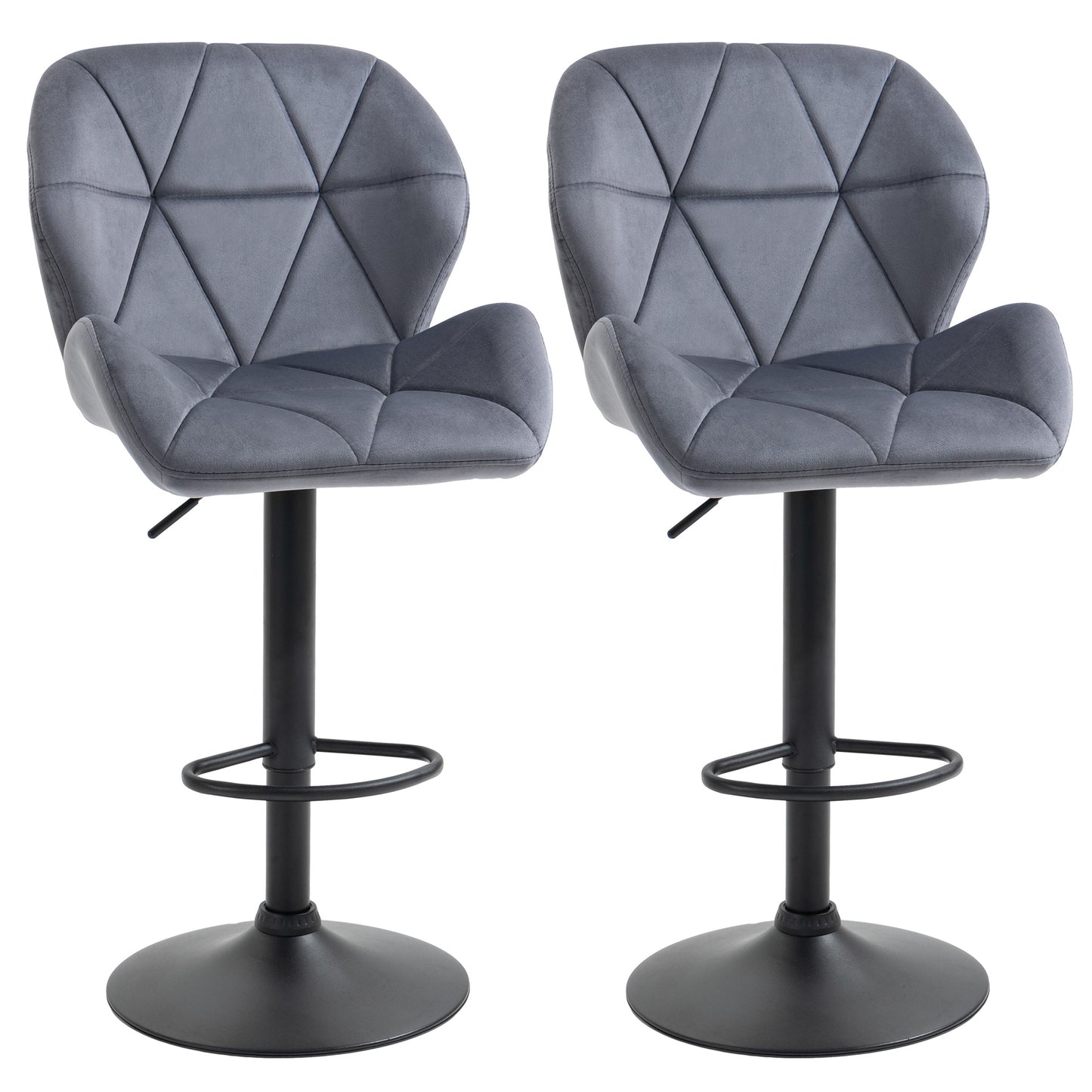 Adjustable Bar Stools Set Of 2, Armless Upholstered Swivel Counter Chairs, Barstools With Back, Footrest, Dark Grey