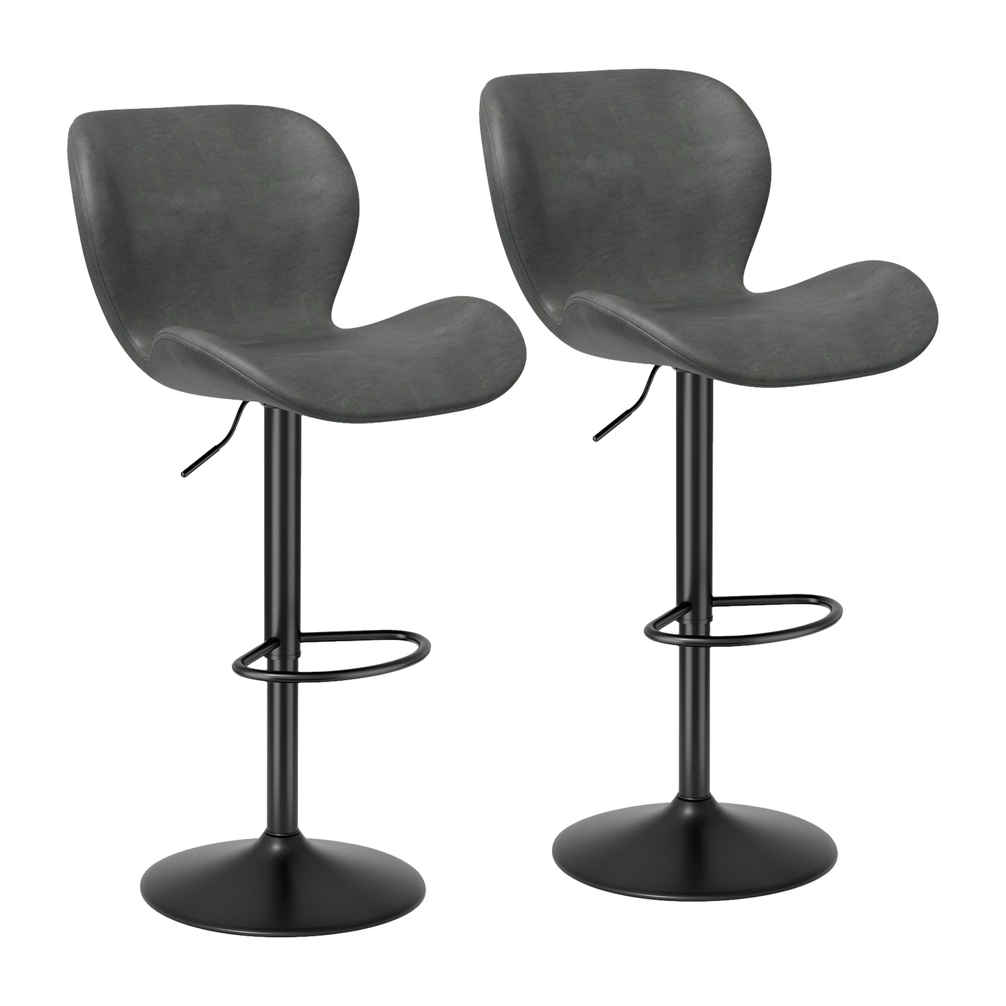 Bar Stools Set Of 2,PU Leather Upholstered Barstools With Back & Footrest, Seat Adjustable Height 22.2-31IN Counter Height Bar Chairs For Bar Kitchen Island