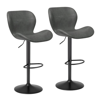 Bar Stools Set Of 2,PU Leather Upholstered Barstools With Back & Footrest, Seat Adjustable Height 22.2-31IN Counter Height Bar Chairs For Bar Kitchen Island