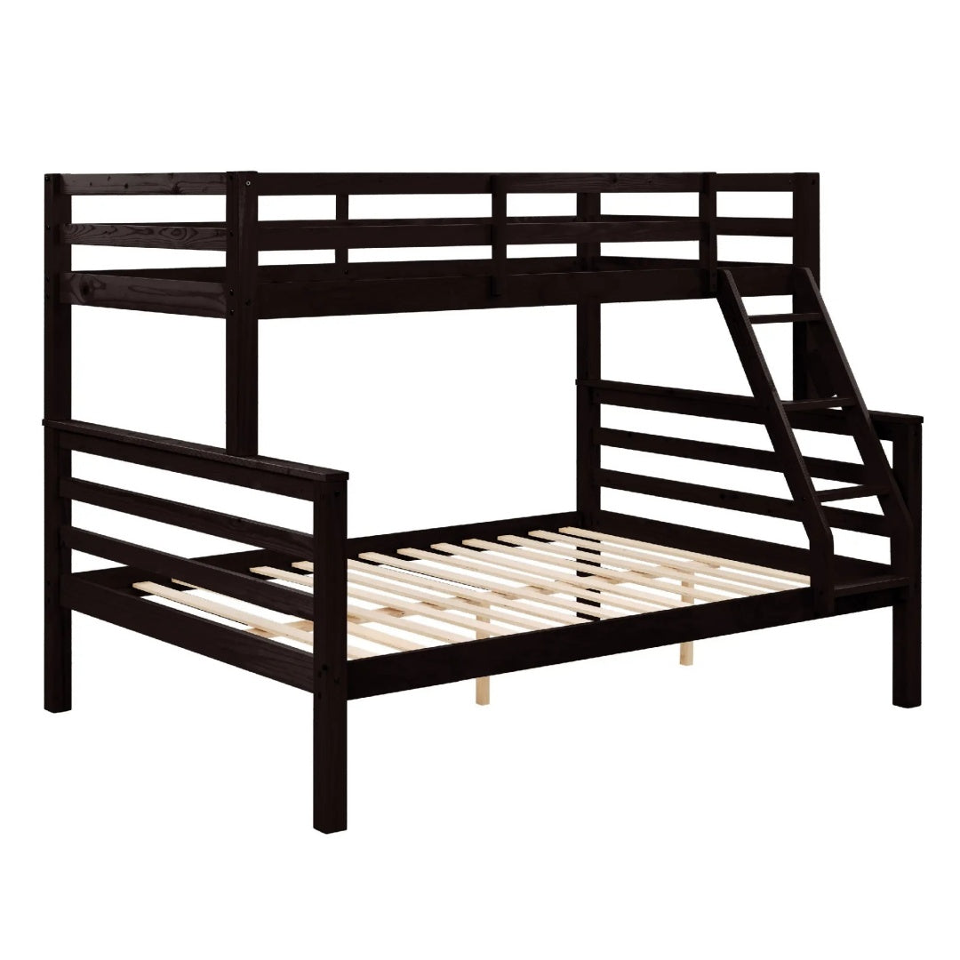 Twin Over Full Bunk Bed With Thick Posts,Wooden Bunk Bed With High Guardrail And Ladder For Kids, Teens, Dorm Rooms, And Guest Rooms,No Box Spring Needed,Espresso