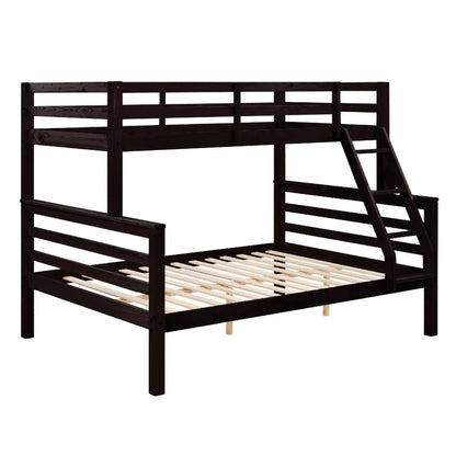Twin Over Full Bunk Bed With Thick Posts,Wooden Bunk Bed With High Guardrail And Ladder For Kids, Teens, Dorm Rooms, And Guest Rooms,No Box Spring Needed,Espresso