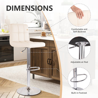 Swivel Bar Stools Set Of 2 Modern PU Leather Barstools With Midback, Adjustable Counter Height Bar Chairs