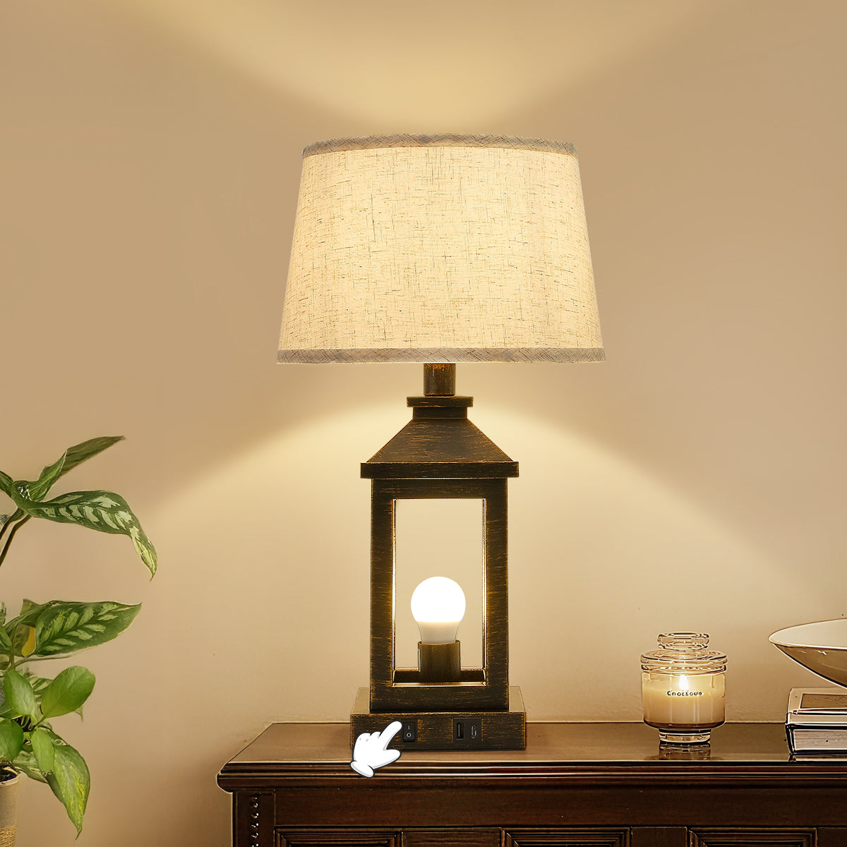 20.5in Black Gold Farmhouse Bedside Table Lamp, Suitable For Living Rooms, 3-Way Dimmable Touch Modern Bedside Table With 2 Lights For Bedrooms, Homes, Offices Including Light Bulbs