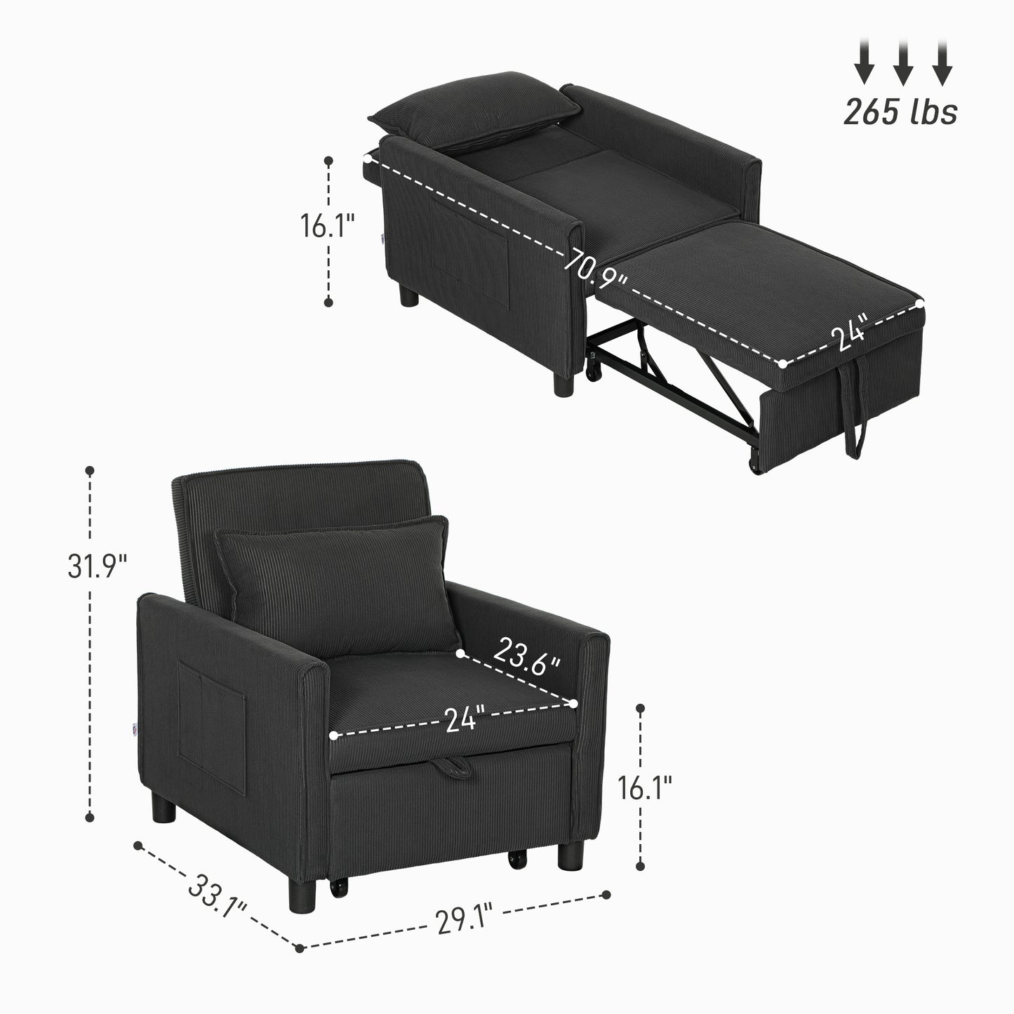 3-in-1 Convertible Chair Bed