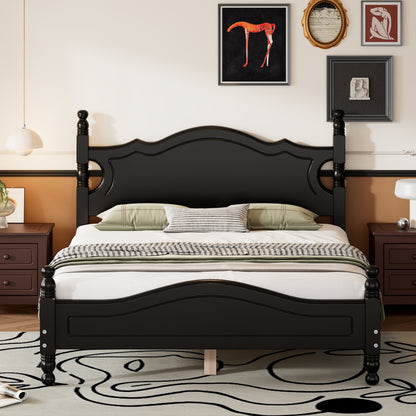 Full Size Wood Platform Bed Frame,Retro Style Platform Bed With Wooden Slat Support,Black