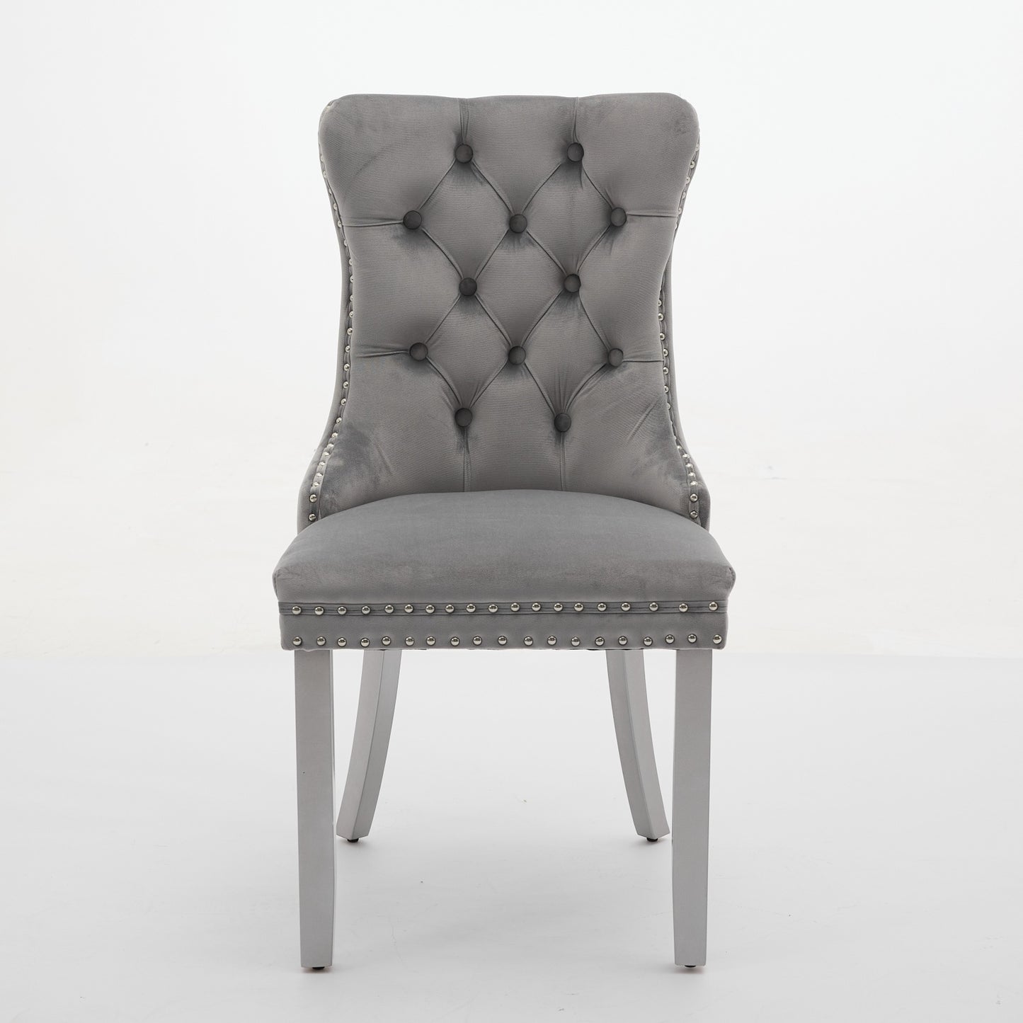 A&A Furniture, Nikki Modern, High-end Tufted Solid Wood Contemporary Velvet Upholstered Dining Chair With Wood Legs Nailhead Trim 2-Pcs Set, Light Gray,