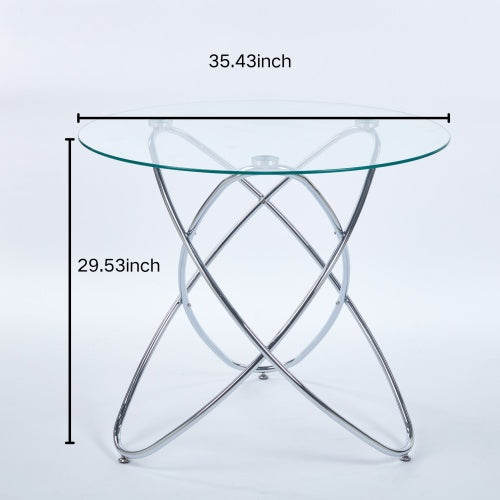 Dining Table With Chrome Metal Leg And Tempered Glass,Modern Space Saving Kitchen Table For Living Room,chrome Color Metal Legs